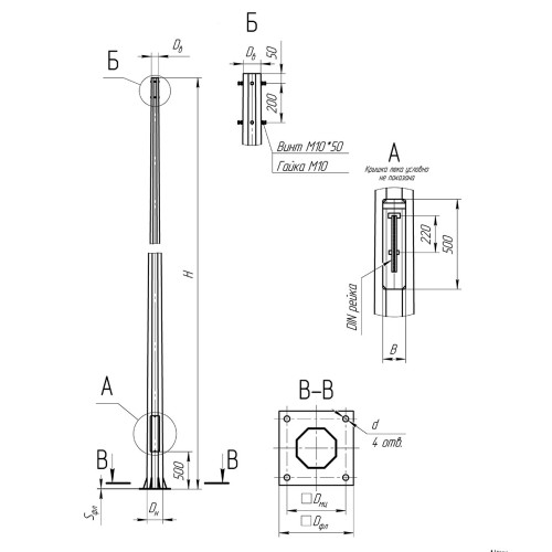 Опора освещения несиловая граненая фланцевая квадратная МО-4 Ст3сп5 60х180х4х3 мм в Липецке